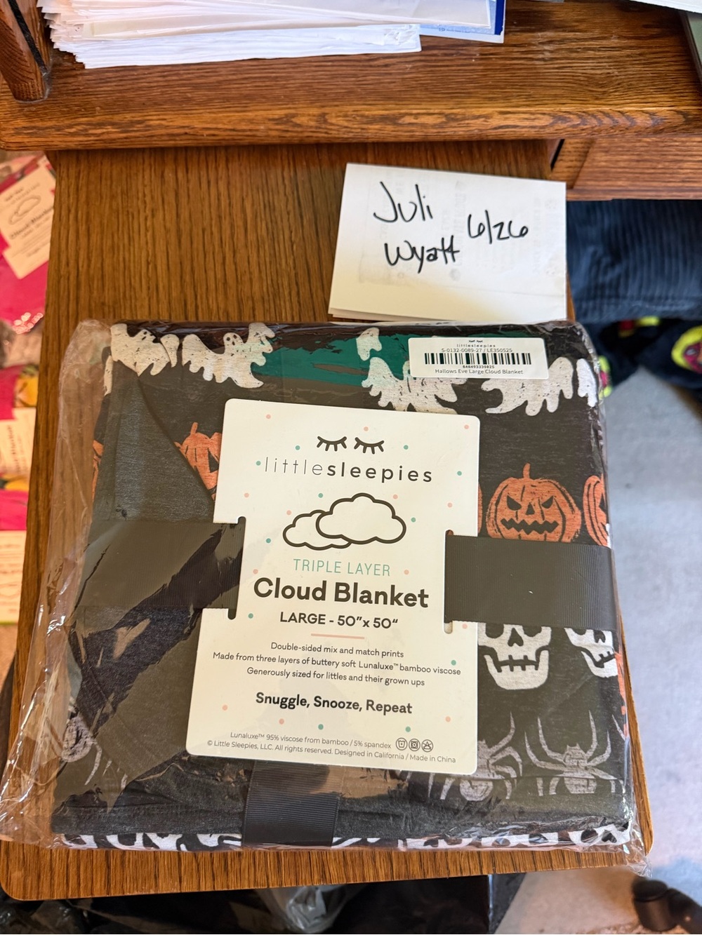 Little Sleepies Black Pumpkin & Skeleton Cloud Blanket